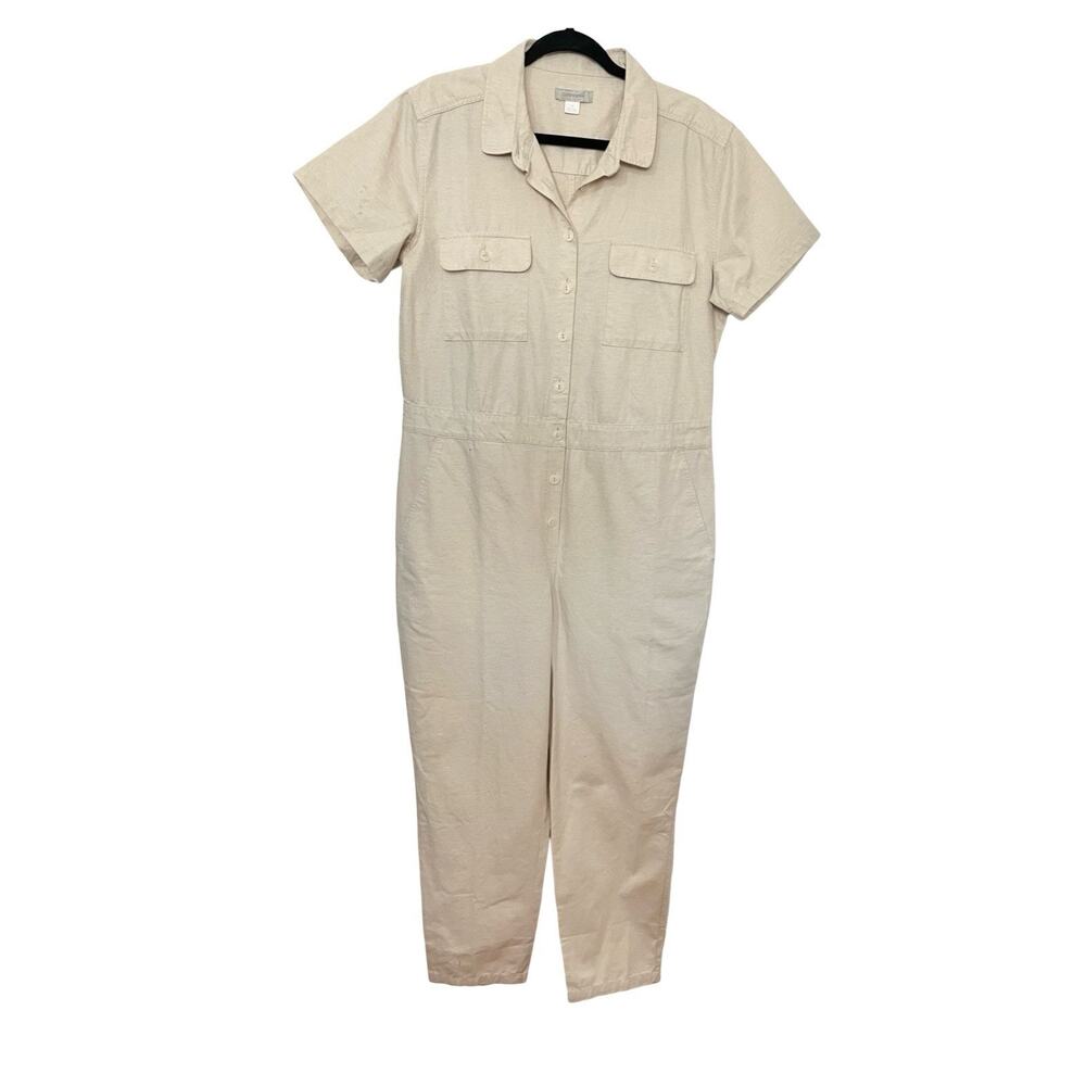 Outerknown Linen Blend One Piece Coveralls Size L Beige Neutral Jumpsuit‎